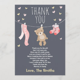 De Agradecimiento Baby Shower Gracias Tarjeta Teddy Bear chica rosa