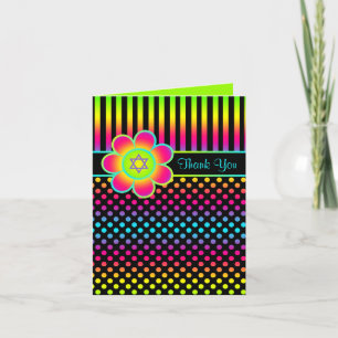 De Agradecimiento Bandas florales Neon, Puntos Polka Gracias Tarjeta