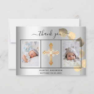 De Agradecimiento Baptismo plata eucalipto foto niño gracias tarjeta