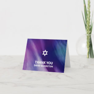 De Agradecimiento Bar moderno Tarjeta Mitzvah Purple Blue