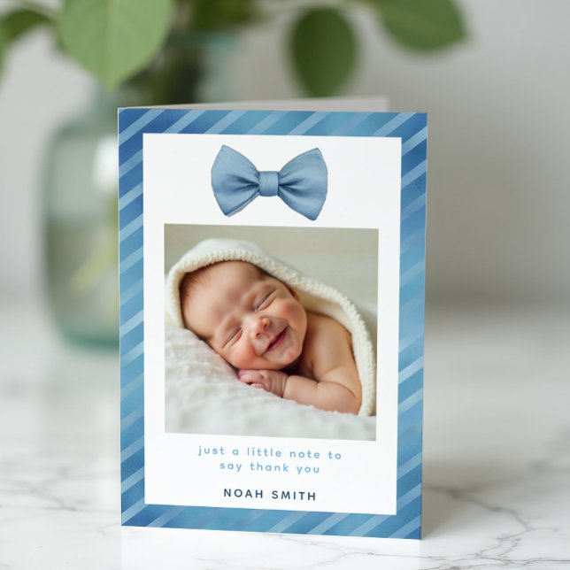 De Agradecimiento Blue Bow Tie Baby Shower Gracias Tarjeta Fotográfi (Little Man, thank you card)