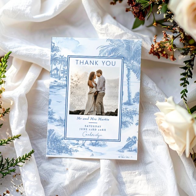 De Agradecimiento Blue Coastal Toile Boda Gracias tarjeta (Subido por el creador)