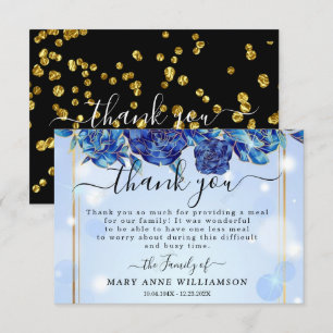 De Agradecimiento Blue Sparkly Elegly Funeral Comida Gracias Tarjeta