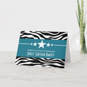 De Agradecimiento Blue Stars Zebra Print Sweet 16 Gracias Tarjeta