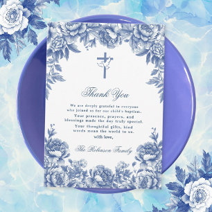 De Agradecimiento Blue Toile Flower Baptism Gracias Tarjeta
