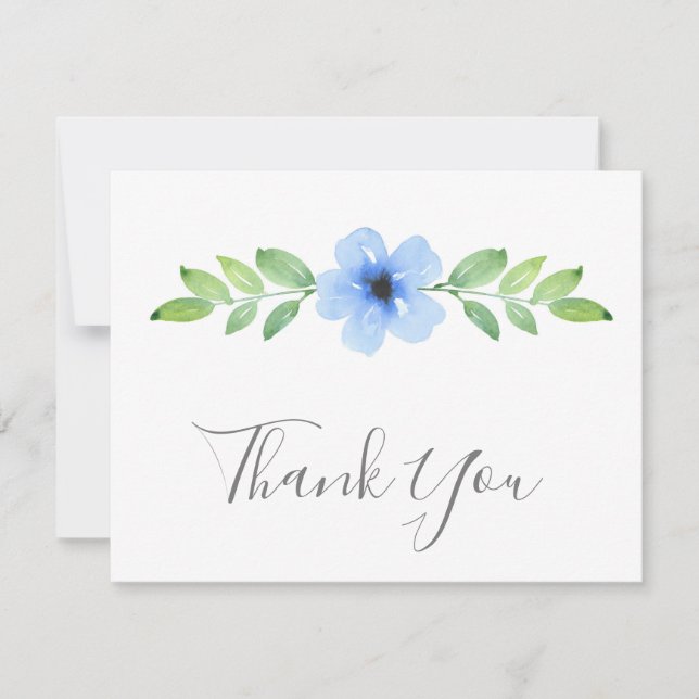 De Agradecimiento Blue Watercolor Floral Swag Gracias Tarjeta (Anverso)
