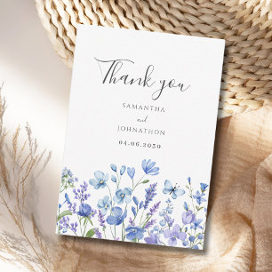 De Agradecimiento Blue Wildflower Floral Boda Gracias Tarjeta