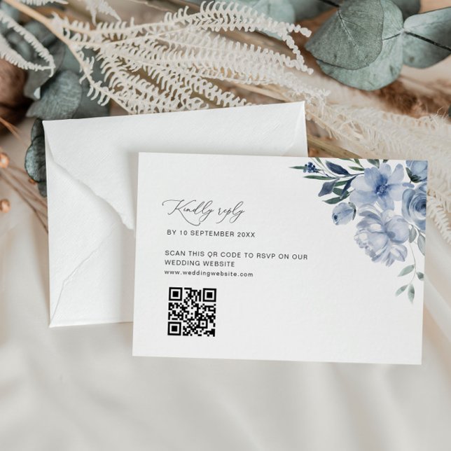 De Agradecimiento boda azul polvoriento código QR tarjeta RSVP (Subido por el creador)