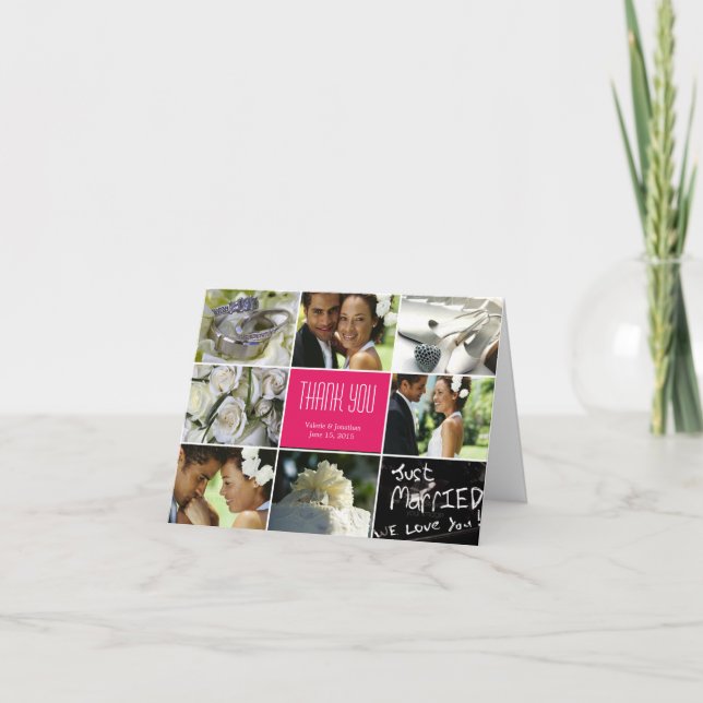 De Agradecimiento Boda Collage - Tarjeta - Fuchsia (Anverso)