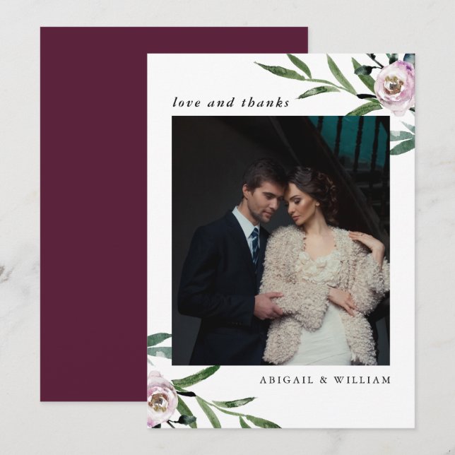 De Agradecimiento Boda floral romántico gracias tarjeta fotográfica (Anverso / Reverso)