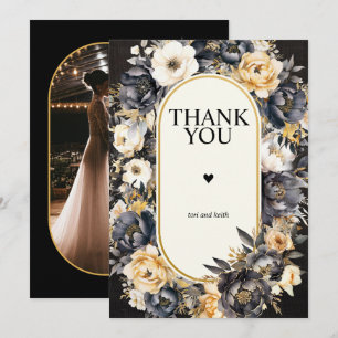 De Agradecimiento Boda Foto Gracias Tarjeta Floral Negra