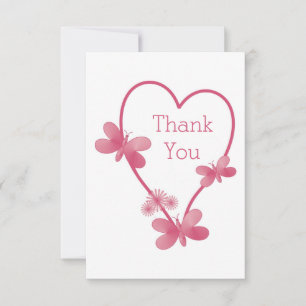 De Agradecimiento Boda Gracias Tarjeta Corazón Rosa Y Mariposas