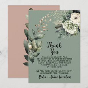 De Agradecimiento Boda Gracias Tarjeta Sage y Rubor Taupe