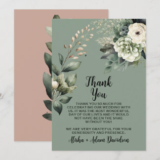 De Agradecimiento Boda Gracias Tarjeta Sage y Rubor Taupe