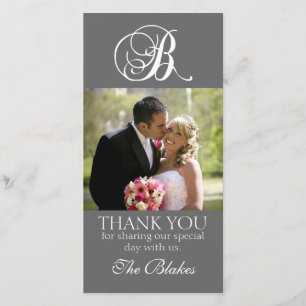 De Agradecimiento Boda Gray Monograma B Gracias Tarjeta Fotográfica