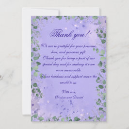 De Agradecimiento Boda romántico morado floral gracias tarjeta