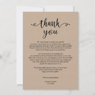 De Agradecimiento Boda Rústico Moderno Gracias, Tarjeta Kraft Marrón
