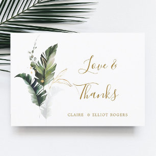 De Agradecimiento Boda Tropical Foliage Gold Gracias Tarjeta