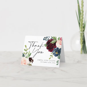 De Agradecimiento Boho Burgundy Boda Floral Gracias Tarjeta