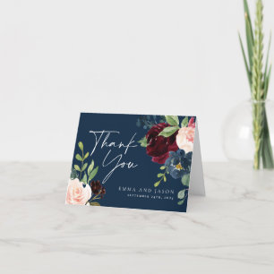 De Agradecimiento Boho Navy Burgundy Boda Floral Gracias Tarjeta