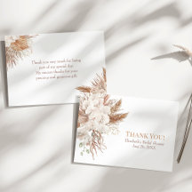 Boho Pampas Garden Bridal Shower Gracias Tarjeta