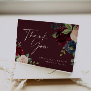 De Agradecimiento Burgundy Floral Boda Gracias Tarjeta
