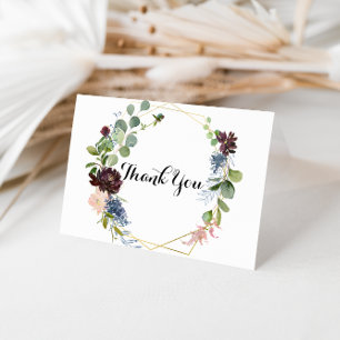 De Agradecimiento Burgundy Floral Greenery Boda Gracias Tarjeta