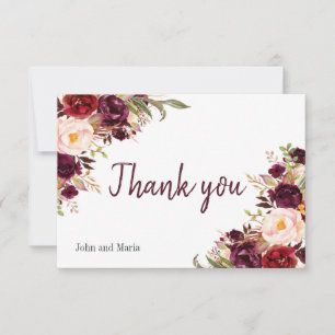 De Agradecimiento Burgundy Peony Floral Boda Gracias Tarjeta