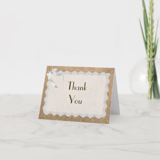 De Agradecimiento Burlap Lace Y Bows Personalizable Gracias Tarjeta