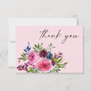 De Agradecimiento Caliente rosa y azul marino Floral Gracias Tarjeta