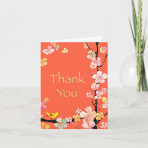 De Agradecimiento Cherry Blossom Bird Naranja Gracias Tarjeta
