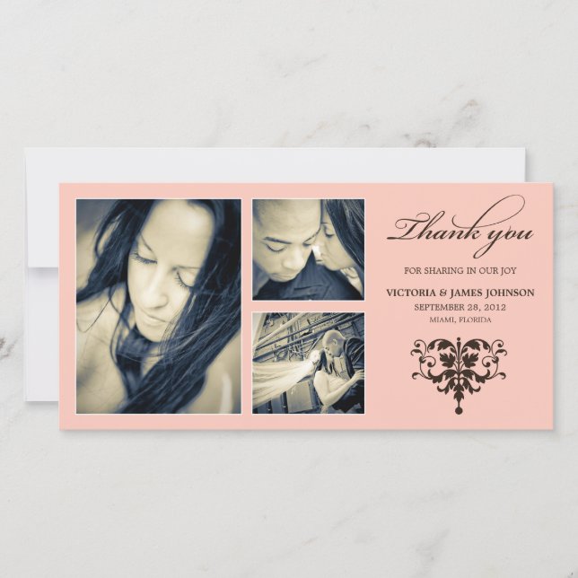 DE AGRADECIMIENTO COLLAGE FORMAL PINK | BODA GRACIAS TARJETA (Anverso)