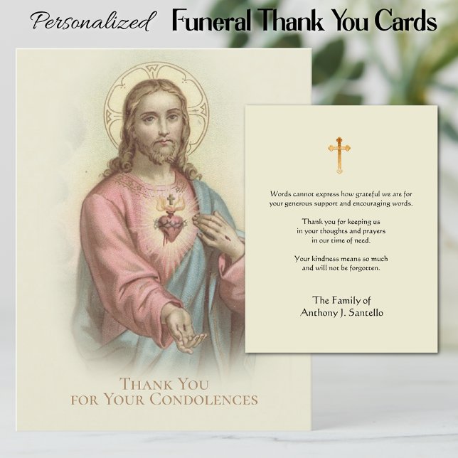 De Agradecimiento Compatía funeraria católica Tarjeta sagrada gracia (Personaiized Catholic Sacred Heart of Jesus Funeral Memorial Thank You Cards)