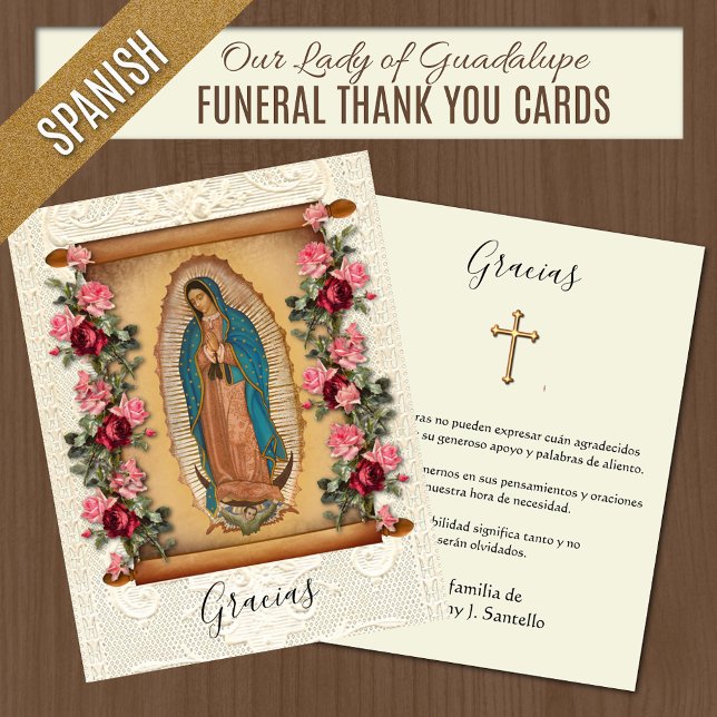 De Agradecimiento Compatía funeraria española Tarjeta santa gracias (Our Lady of Guadalupe Spanish Catholic Funeral Thank you Cards)