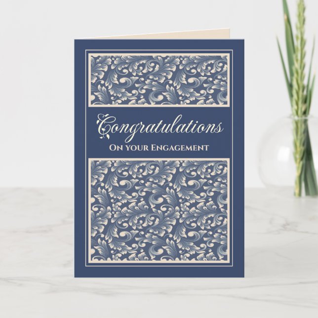 De Agradecimiento Compromiso Felicitaciones Tarjeta Azul Damask (Anverso)