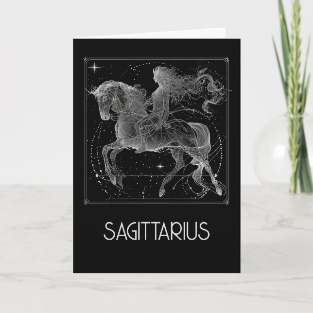 De Agradecimiento Constelación Zodiaco Sagitario Tarjeta Doble en Bl (Anverso)