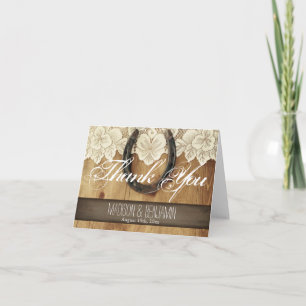 De Agradecimiento Country Horseshoe Lace Boda Gracias Tarjeta