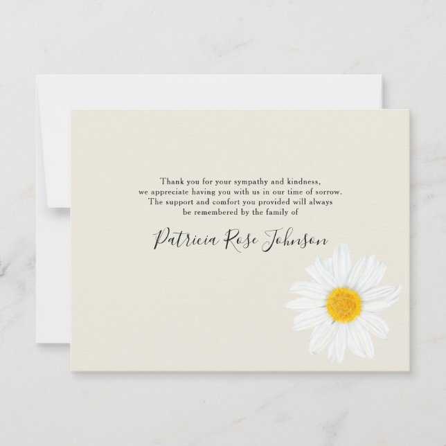 De Agradecimiento Cream Daisy Funeral Memorial Gracias Tarjeta (Anverso)