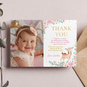 De Agradecimiento Cute Deer Floral Birday Foto Gracias Tarjeta