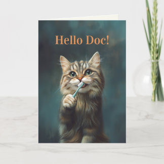 De Agradecimiento Cute Funny Cat Holding Toothcel Doble Tarjeta