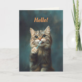 De Agradecimiento Cute Funny Cat Holding Toothcel Doble Tarjeta