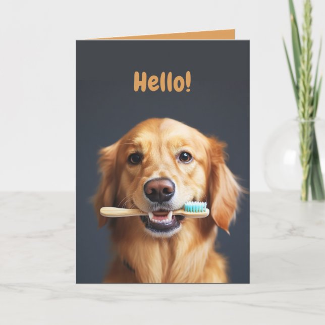 De Agradecimiento Cute Funny Dog Holding Toothcel Tarjeta plegada (Anverso)