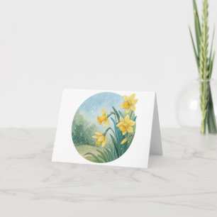 De Agradecimiento Daffodil acuarela Cute tarjeta plegada - en blanco