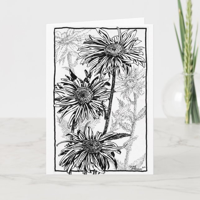 De Agradecimiento Daisies, negro+blanco, en tarjeta plegada (Anverso)