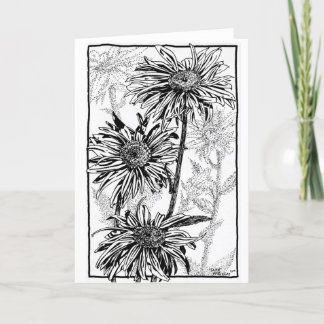 De Agradecimiento Daisies, negro+blanco, en tarjeta plegada
