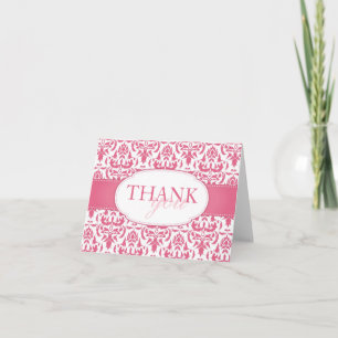 De Agradecimiento Damasco rosado en blanco Boda Gracias tarjeta