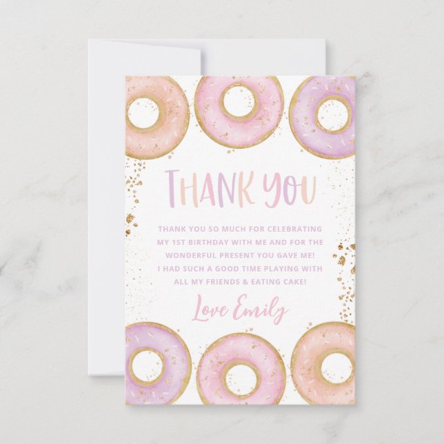 De Agradecimiento Donut 1er Día Plano Gracias Tarjeta Púrpura Rosa (Anverso)