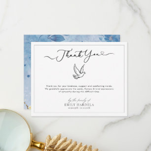 De Agradecimiento Dove Gold Blue Floral Funeral Gracias Tarjeta