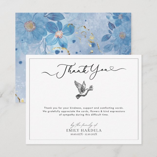 De Agradecimiento Dove simple Scrift Funeral Gracias Tarjeta (Anverso / Reverso)
