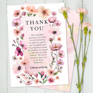 De Agradecimiento Duste Pink Wildflower Gracias Tarjeta - Boho Water